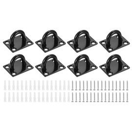 sourcing map 2 Pcs Pad Eye Plate, 2 Inch 304 Stainless Steel Ceiling Hooks Marine Hanging U Hook with Screws & Anchors for Securing Hanging, Black