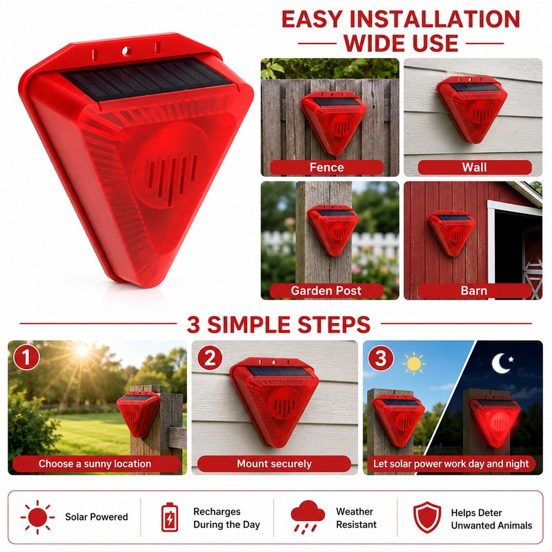 Solar Motion Sensor Alarm for Outdoor Animal Deterrence – 130dB