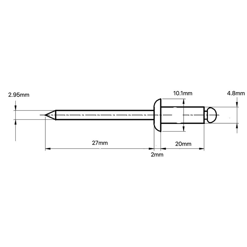 4.8mm x 20mm Blind Pop Rivet Dome Head Aluminium/Steel Shaft