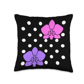 Elegant Pink Purple Orchids Polka Dot Pattern Shapes Mania Throw Pillow