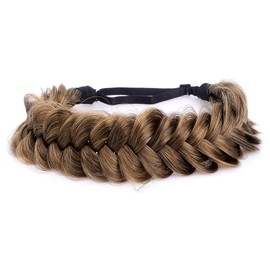 BOBIYA Messy Wide 2 Strands Synthetic Hair Auburn Braided Headband Classic Chunky Braided Headband Elastic Stretch Braided Hair Band (Clay Bank)