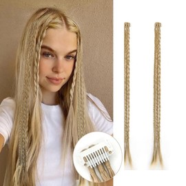 Baby Braids Hair Extensions 3Pcs Braids in one Clip in Hair Extensions Front Side Bang Hair Ponytail 22Inch Synthetic Hairpieces for Women Kids Girls (Bleach Blonde)
