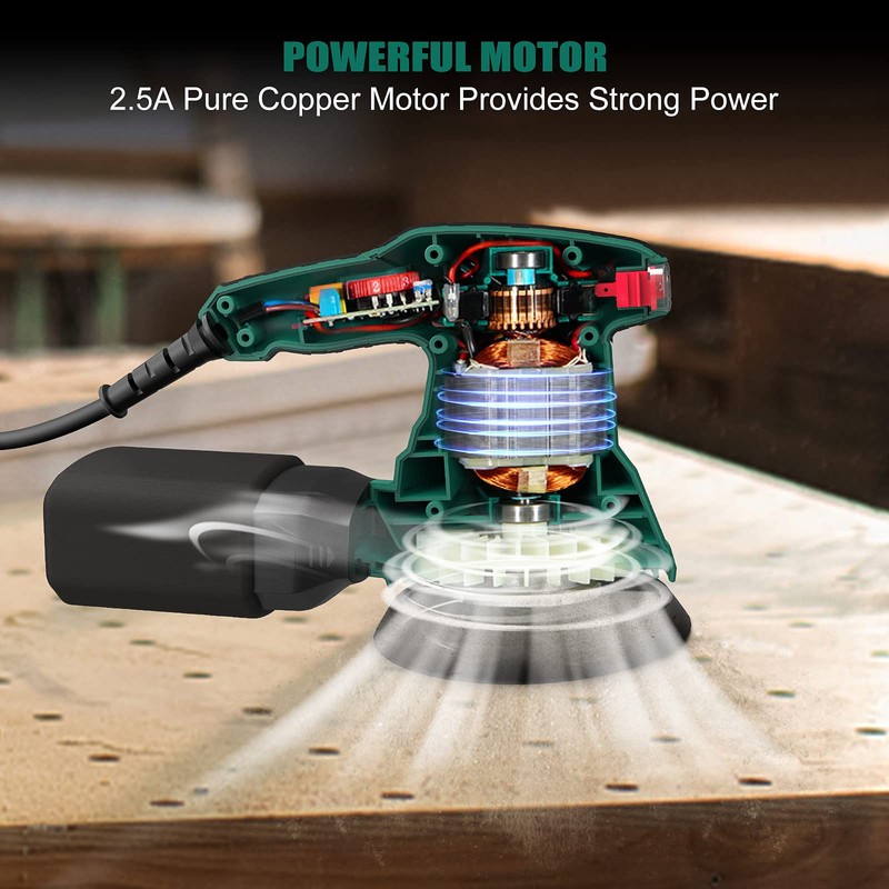 5-Inch Random Orbital Sander, HYCHIKA 13000RPM Electric Orbital Sander with