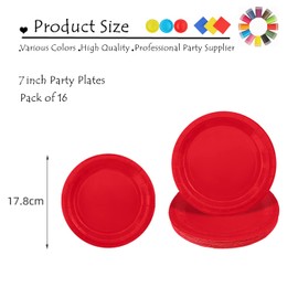 Aisszhao 16pcs Red Paper Plates 7 Inch Solid Color Paper Plates,Disposable Paper Plates Tableware Birthday Decorations Plates for Him,Her,Men,Women,Adults Tea Party,Paper Plates for Kids Party