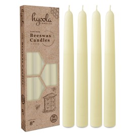 Hyoola 8" Beeswax Taper Candles - 8 Hour Burn Time - White Beeswax Candles - 4 Pack