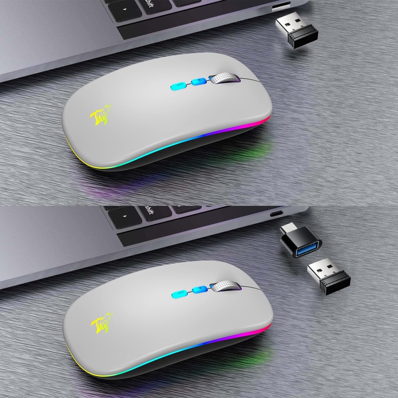 HOTLIFE LED Wireless Mouse, Slim Rechargeable Bluetooth Mouse, 2.4G Portable