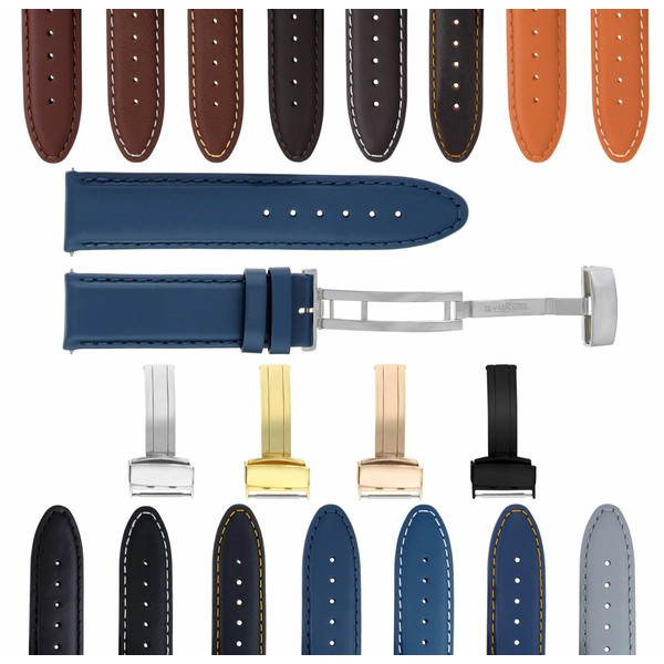 Ewatchparts 18-24mm Genuine Leather Watch Band Strap Smooth With Deployment