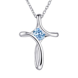 925 Sterling Silver Cross Necklace with Birthstone for Women