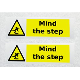 Mind the Step Warning Sticker Pack of 2 Waterproof Outdoor Vinyl Sticker 150 x 45 mm