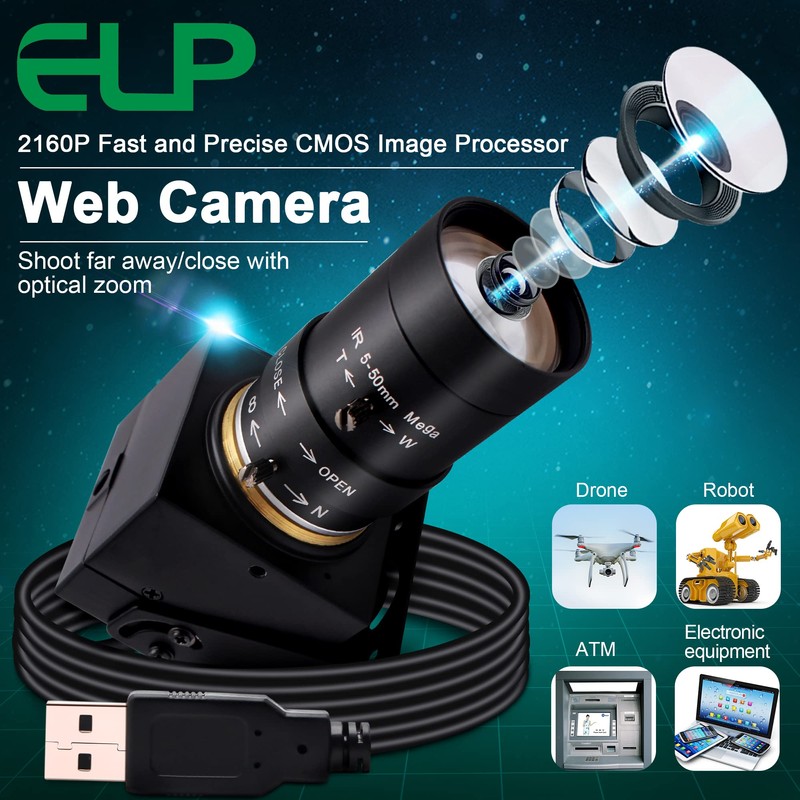 ELP 4K USB Camera Ultra HD 2160P Webcam Variable Focus