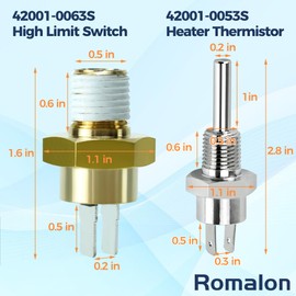 Romalon 42002-0024S Stack Flue Sensor 42001-0063S High Limit Switch 42001-0053S Heater Thermistor Replacement Fit for Pentair Pool and Spa Electrical System Heaters