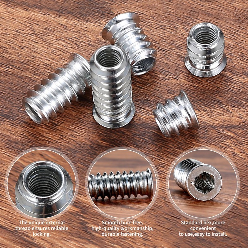 M6 Threaded Inserts for Wood, 100 Pcs Threaded Insert Nuts,