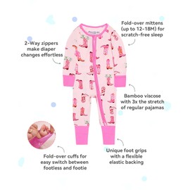 babee Reshinee Bamboo Viscose Convertible Baby Footies Pajamas, footies for babies, Zipper Pajamas Baby Girls 18-24M