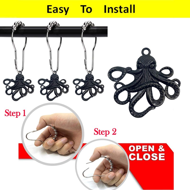ZILucky Set of 12 Octopus Shower Curtain Hooks Decorative Home