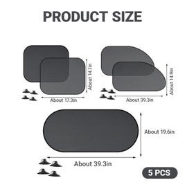 YYTQP 5 Pack Set Car Window Shade, Auto Sun Shades for Side and Rear Window, Sun Glare and UV Rays Protection, Mesh Heat Insulation Cover with Suction Cup Universal for Most Cars (No Perforation)