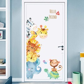 Cartoon Animals Wall Stickers DIY Children Mural Decals for Kids Room Baby Bedroom Wardrobe Nursery Playroom Classroom Door Decor (Animal)