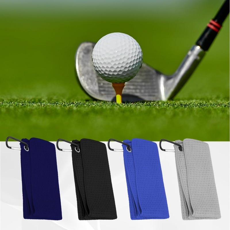 zavehony 40x40cm Golf Towel With Carabiner Clip,Golf Cleaning Towel (Navy/Black/Cold