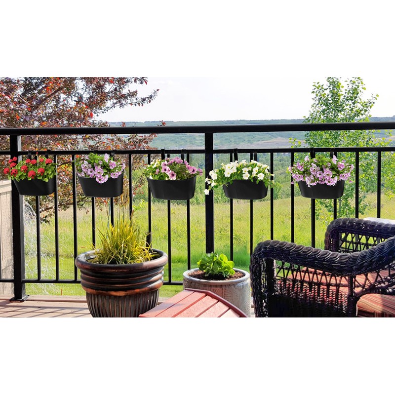 Mkono Metal Railing Planter Box 5 Pack Balcony Hanging Planter