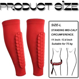 Soccer Shin Guards Shin Pads for Kids Youth Adult, Calf Compression Sleeve with Honeycomb Pads, Lightweight Calf Protective Soccer Gear for Football Baseball Boxing (Red, Large)