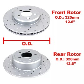 AutopartsMAXonline For Challenger Charger Magnum Chrysler V6 Front Rear Brake Disc Rotors and Pads