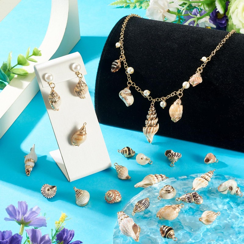 Boutigem 18Pcs Natural Shell Pendants Electroplated Cowrie Shell Charms Ocean