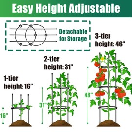 Tomato Cage for Garden, 46" Tomato Cages for Plant Support 2-Pack, Tomato Trellis for Raised Bed, Pots, Metal Sturdy Cherry Tomato Stakes Supports for Cucumber Vegetable Climbing Plants Grow, 3-Layer
