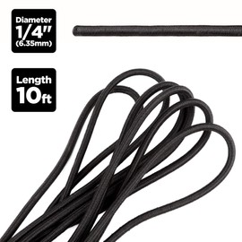 CARTMAN 1/4“ Marine Grade Elastic Cord Crafting Stretch String, 10ft, for Camping, Kayak Deck, Crafting Black Color