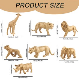 7PCS Gold Safari Animals Figures Toy Wild Animal Plastic Figurines Gift for Kids
