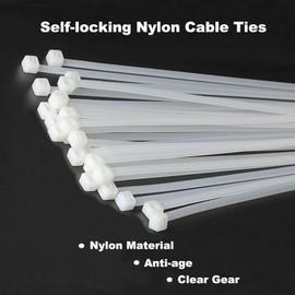 EMTSEB 200 Pack of White Cable Ties, 200mm x 4.8mm Heavy Duty Self Locking Nylon Zip Ties for Home Office Garage and Workshop