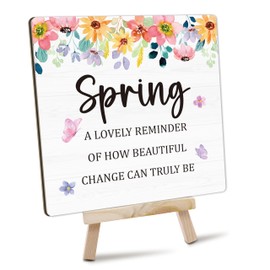 Hello Spring Tabletop Plaque, Spring Flower Wooden Plaque With Easel, Wildflowers Themed Spring Decor Gifts For Women Friends Family, Inspirational Quote Wood Plaque Decorations For Home Farmhouse, 07