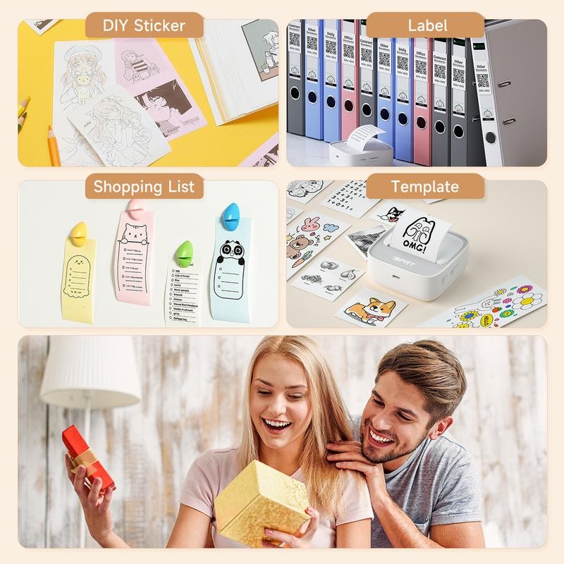 Mini Printer with 1 Roll of Stickers – Portable Bluetooth