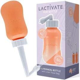 Lactivate Peri Bottle for Postpartum Care - Portable Bidet Sprayer with Retractable Angled Neck & Elegant Linen Travel Bag – Ideal for Post-Childbirth Recovery and Hospital Bag Maternity Essentials