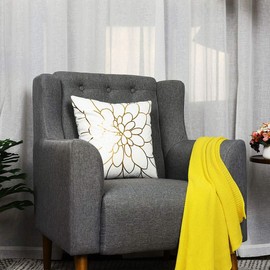 sourcing map Throw Pillow Cover Floral Print Decorative Pillowcases Bronzing Flannelette Gold Waist Lumbar Cushion Cover 18x18 Inches