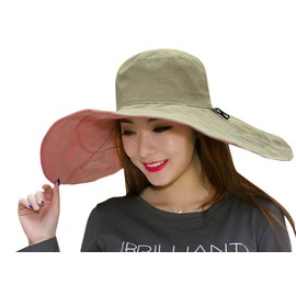 Women's Foldable Floppy Reversible Travel Beach Sun Visor Hat Wide Brim UPF 50+, Pink, Cotton Linen, One Size