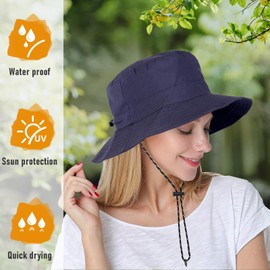 BBXWANG Packable Bucket Hats Women Adjustable Summer Lightweight Hat Foldable Beach Fishing Cap (Blue)