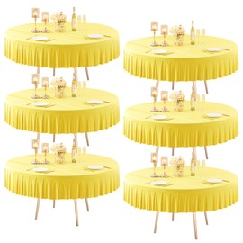 6 Pack Yellow Round Spandex Tablecloth for 60 inch Table, Wrinkle Free Stretchy 120inch Fitted 5FT Round Table Cloths Cover with Skirt for Wedding Birthday Party Dining Banquet Events