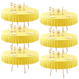 6 Pack Yellow Round Spandex Tablecloth for 60 inch Table, Wrinkle Free Stretchy 120inch Fitted 5FT Round Table Cloths Cover with Skirt for Wedding Birthday Party Dining Banquet Events