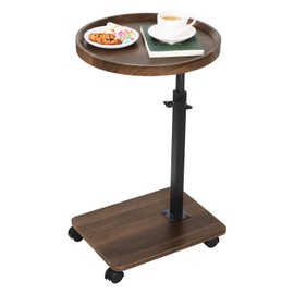 FRWXUIEO Adjustable C Table End Table, Side Table C Table with Wheels,360° Rotatable (20.7-34.9inches) Height Adjustable for Sofa/Bed/Bathtub, Walnut Wood & Black