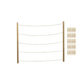 MELANNCO Natural Twine Two Bar Hanging Photo Collage with 30 Wood Clips