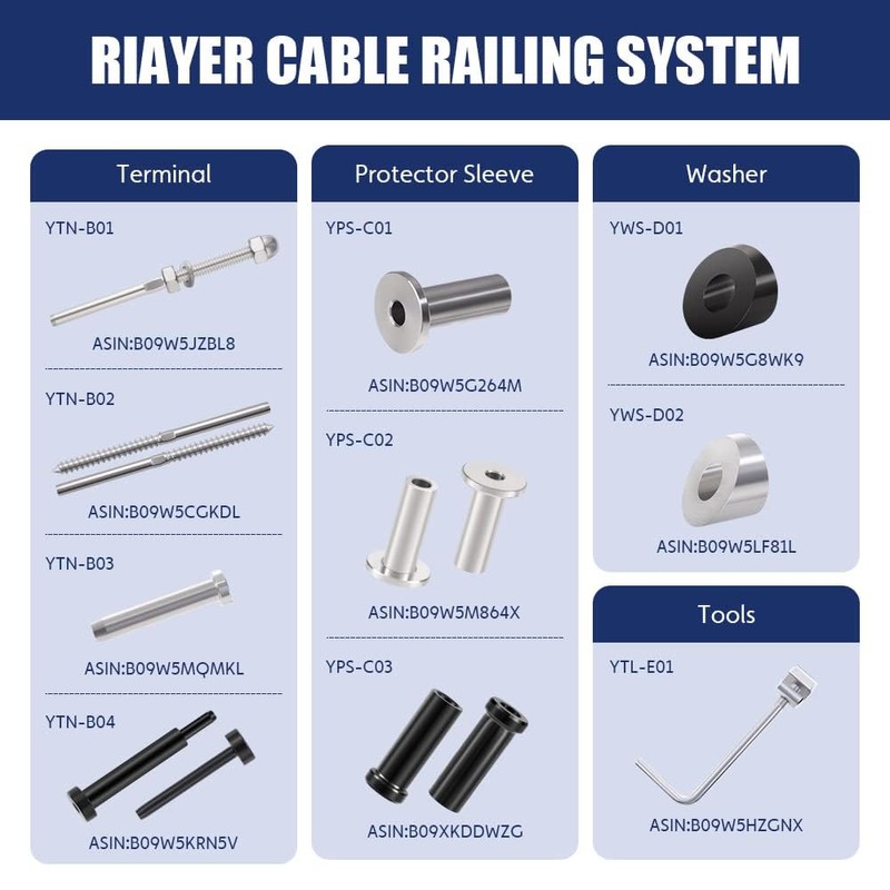 RiaYer 40 Pack T316 Stainless Steel Black Cable Railing Kit,