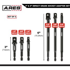 ARES 70382-6-Piece 3-Inch and 6-Inch Impact Grade Socket Adapter Set - Turns Impact Drill Driver into High Speed Socket Driver - 1/4-Inch, 3/8-Inch, and 1/2-Inch Drive Sizes