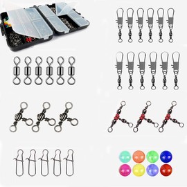 FOLANDO 140 PCS Fishing Swivel Snaps Kit, Sea Fishing Barrel Swivel Snaps Ball Bearing Swivels Luminous Fishing Beads Fishing Accessories Set