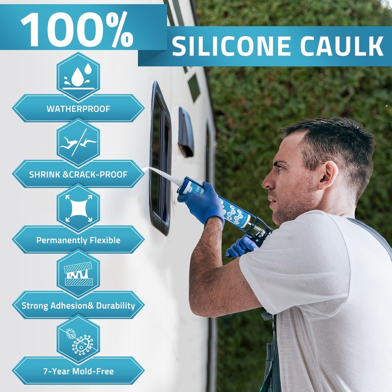 PAULINN Clear Silicone Sealant, 100% Waterproof Silicone Adhesive Caulk for