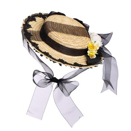 COSDREAMER Victorian Hat for Girls Women Tea Party Sun Hat with Bows Straw Hats (Black)