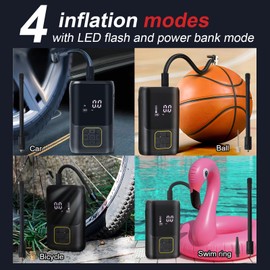 Yuanjoy Luftpumpe 150PSI Elektrischer Kompressor Tragbar Fahrradpumpe Multifunktional Reifenpumpe mit Digital LED Anzeige LED Licht Wiederaufladbarer akku für alle Fahrräder Motorräder und Autos