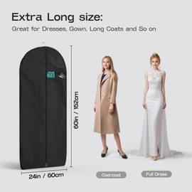 3Pack Heavy Duty Garment Bags for Travel Suit Bags, Dress Bags, Garment Bags for Hanging Clothes with Pockets Men's Suit Holder for Shirts, Coats, Dresses (Black, 3Pack 60")