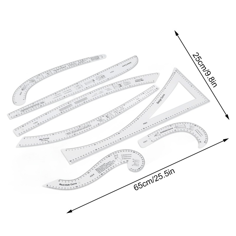 7Pcs Sewing Ruler Tailor Set Clear High Accuracy Scale Fashion