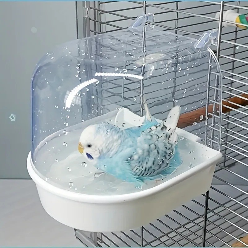 OKONOS Transparent Bird Bath Tub Splash-Proof Cage Hanging Bathing Box