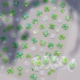 네일아트 행운듬뿍 초록초록 네잎클로버 엠보스티커 엠보네일스티커 Lucky Green Green Four-Leaf Clover Emboss Sticker Emboss Nail Sticker [Emboss Sticker - 155]