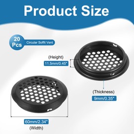 PATIKIL 60 mm Circular Soffit Vent, 20 Pcs Stainless Steel Round Mesh Hole Air Vent Dual Panel Round Mesh Hole Louver for Kitchen Wardrobes Shoe Sundry Cabinets Bathroom, Black